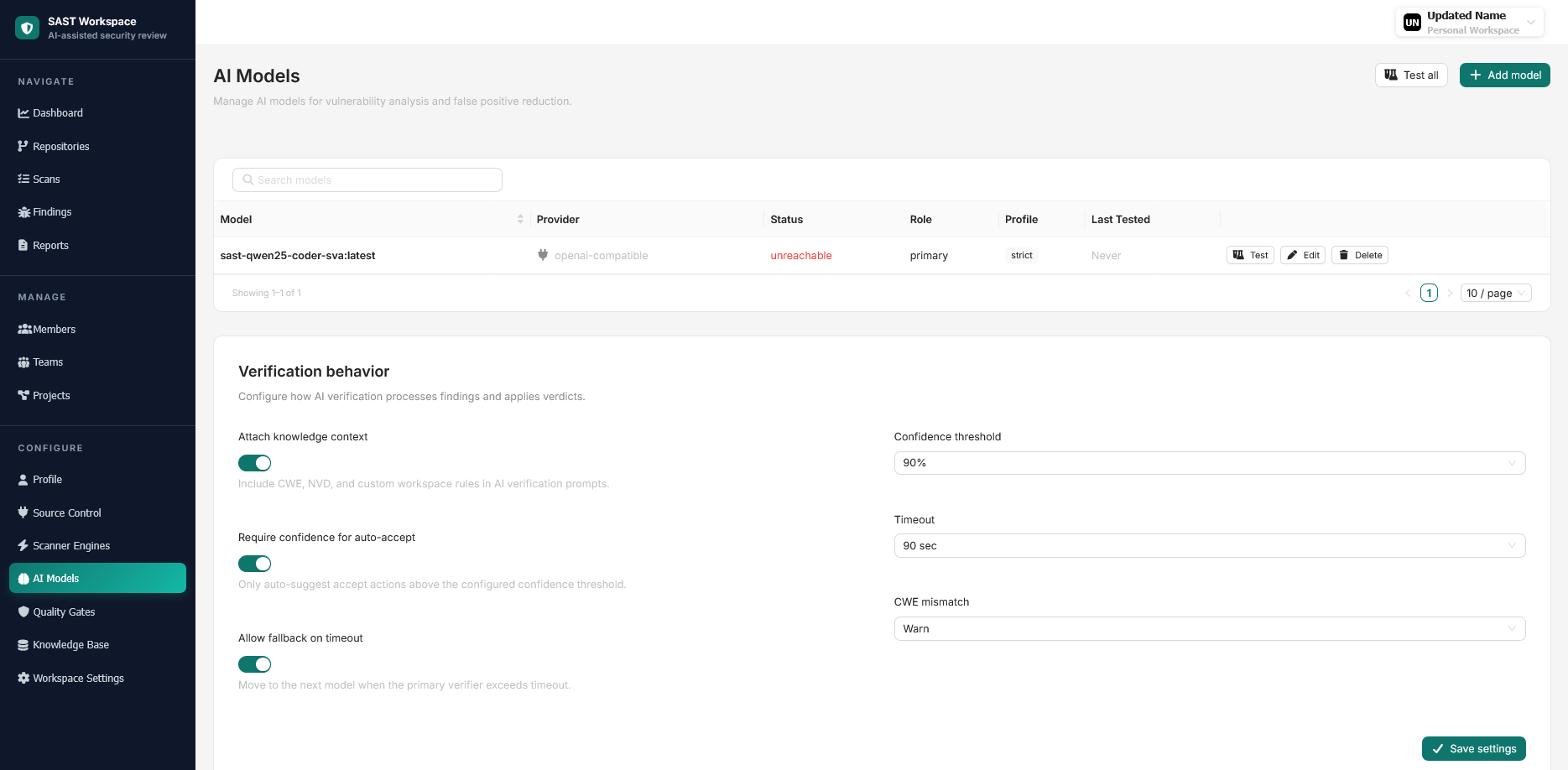 Workspace dashboard and members UI
